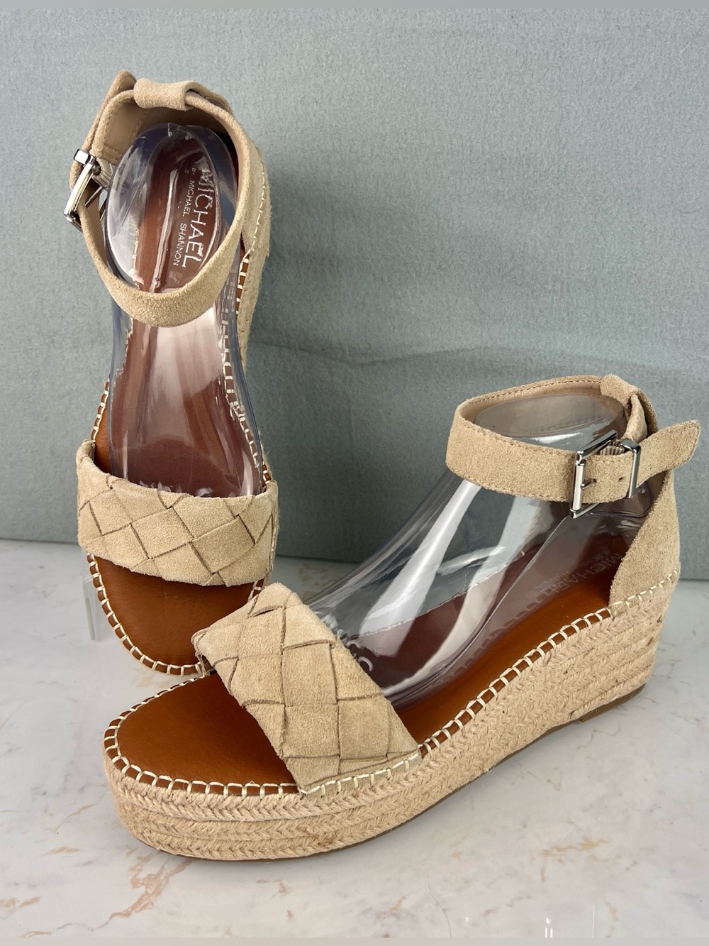 NWOT Michael Shannon Bridgette Espadrille Platform Wedge Buckle Sandals Suede 11